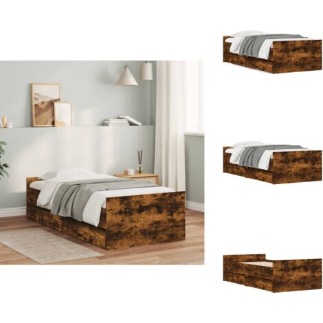 Bettgestell mit Schubladen Räuchereiche 90x190 cm - Bettesrahmen - Holzbettfundament - Schrankbett - Doppelbett - Einzelbett
