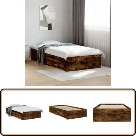 Bettgestell mit Schubladen Räuchereiche 90x190 cm Holzwerkstoff - Bettesrahmen - Holzbettrahmen - Schubladentresore - Doppelbett - Einzelbett
