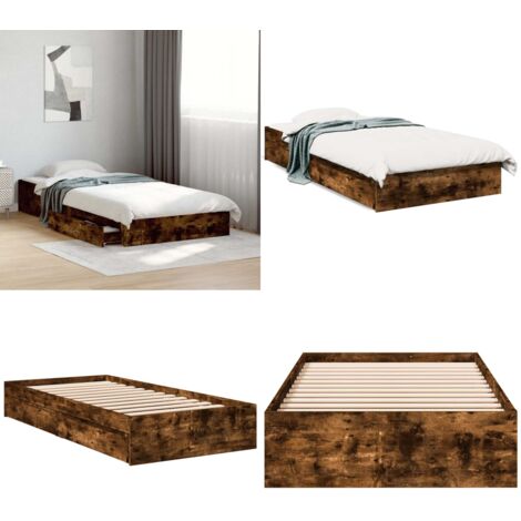 Bettgestell mit Schubladen Räuchereiche 90x190 cm Holzwerkstoff - Holzbettwäsche - Bettsofa - Doppelbett - Einzelbett - Boxspringbett - Home & Living