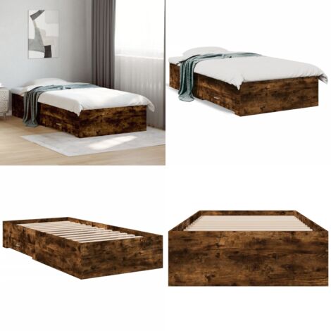 Bettgestell mit Schubladen Räuchereiche 90x200cm Holzwerkstoff - Holzbettfassungen - Bettschränke - Doppelbett - Einzelbett - Massivholzbette - Home & Living