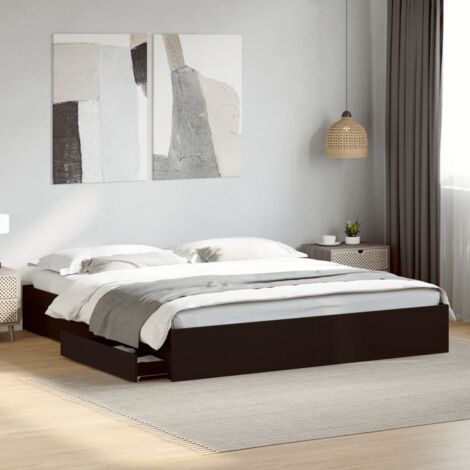 Bettgestell mit Schubladen schwarz 200x200 cm aus Spanplatte