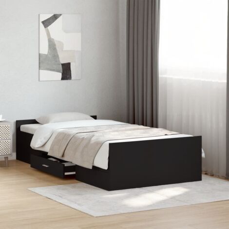 Bettgestell mit Schubladen schwarz 75x190 cm aus Spanplatten