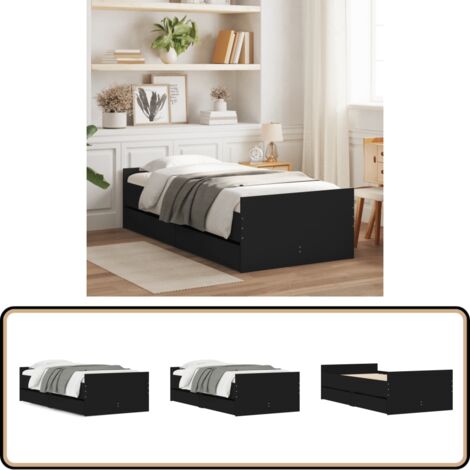 Bettgestell mit Schubladen Schwarz 90x190 cm - Bettesrahmen - Doppelbett - Holzbettwäsche - Schrankbett - Boxspringbett