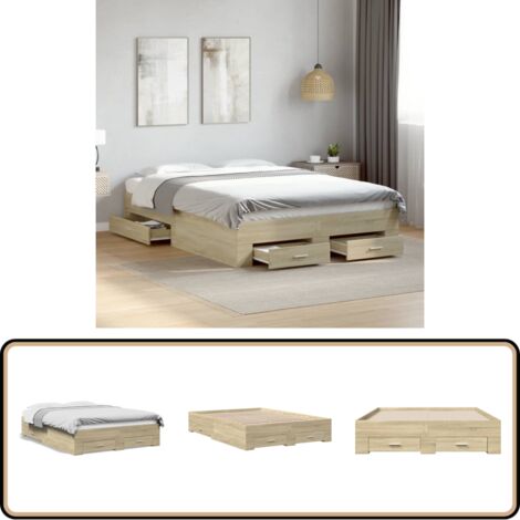 Bettgestell mit Schubladen Sonoma-Eiche 140x190cm Holzwerkstoff - Bettesrahmen - Doppelbett - Holzbettwäsche - Lattenrost - Schrankbett