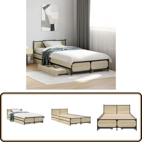 Bettgestell mit Schubladen Sonoma-Eiche 75x190 cm Holzwerkstoff - Bettes - Lattenrostbetten - Doppelbett - Boxspringbett - Schrankbett