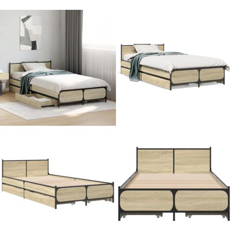 Bettgestell mit Schubladen Sonoma-Eiche 75x190 cm Holzwerkstoff - Bettes - Lattenrostbetten - Doppelbett - Boxspringbett - Schrankbett - Home & Living