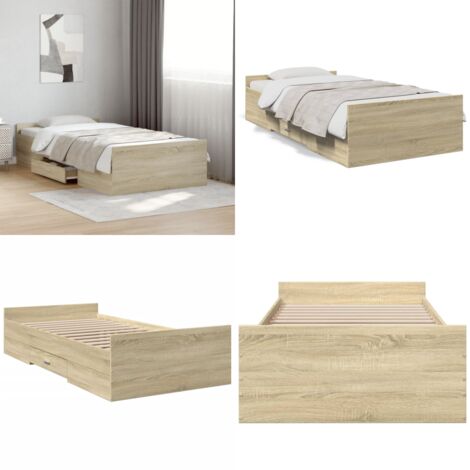 Bettgestell mit Schubladen Sonoma-Eiche 75x190 cm Holzwerkstoff - Bettesrahmen - Holzbettfundament - Doppelbett - Boxspringbett - Lattenrost - Home & Living