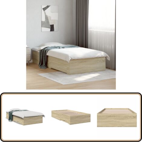 Bettgestell mit Schubladen Sonoma-Eiche 75x190 cm Holzwerkstoff - Bettesrahmen - Holzbettfundament - Doppelbett - Einzelbett - Sonoma Eichenfarben