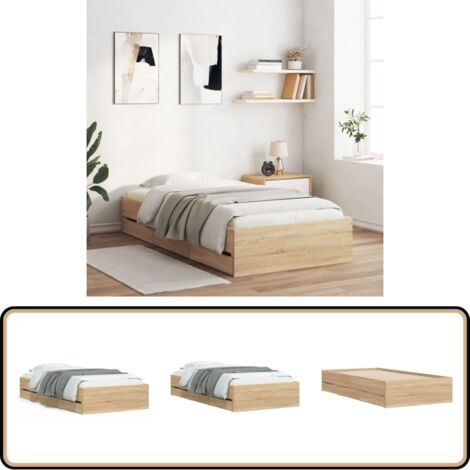 Bettgestell mit Schubladen Sonoma-Eiche 90x190 cm Holzwerkstoff - Bettesrahmen - Holzbettfundament - Doppelbett - Einzelbett - Schrankbett
