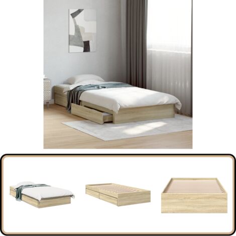 Bettgestell mit Schubladen Sonoma-Eiche 90x190 cm Holzwerkstoff - Bettesrahmen - Holzbettrahmen - Doppelbett - Einzelbett - Sonoma Eichen Möbel