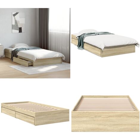Bettgestell mit Schubladen Sonoma-Eiche 90x190 cm Holzwerkstoff - Bettesrahmen - Holzbettrahmen - Doppelbett - Einzelbett - Sonoma Eichen Möbel - Home & Living