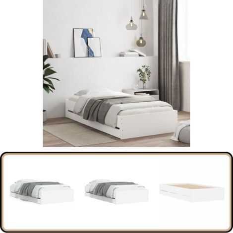Bettgestell mit Schubladen Weiß 90x200 cm Holzwerkstoff - Bettesrahmen - Doppelbett - Holzbettfundament - Weißer Schrank - Kleiderschrank