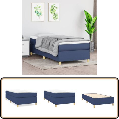 Bettgestell ohne Matratze Blau 100x200 cm Stoff - Bettes Gestell - Holzbettfundament - Lattenrost - Einzelbett - Blau