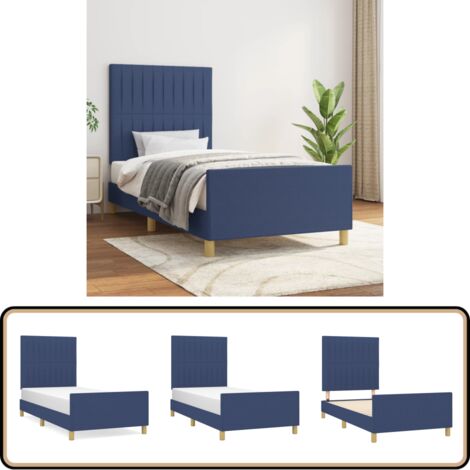 Bettgestell ohne Matratze Blau 100x200 cm Stoff - Bettestel - Holzbettfundament - Lattenrost - Kopfteil - Blau