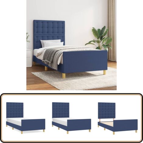 Bettgestell ohne Matratze Blau 100x200 cm Stoff - Bettgestell - Holzrahmen - Lattenrost - Kopfteil - Blau
