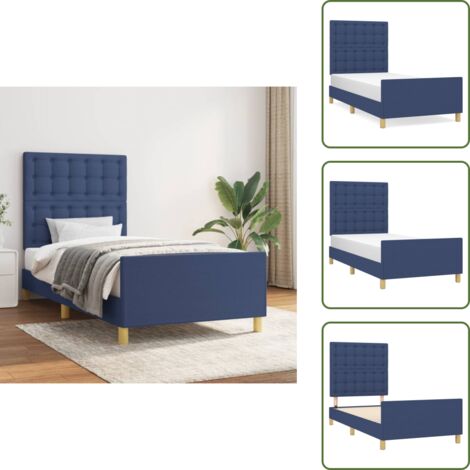 Bettgestell ohne Matratze Blau 100x200 cm Stoff - Bettgestell - Holzrahmen - Lattenrost - Kopfteil - Blau