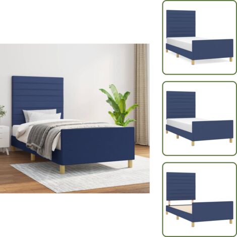 Bettgestell ohne Matratze Blau 100x200 cm Stoff - Bettgestell - Holzrahmen - Lattenrost - Kopfteil - Blau