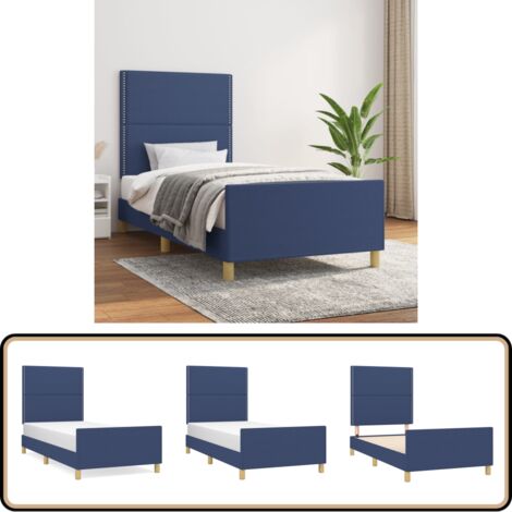 Bettgestell ohne Matratze Blau 100x200 cm Stoff - Bettsofa - Holzbettfundament - Lattenrost - Boxspringbett - Doppelbett