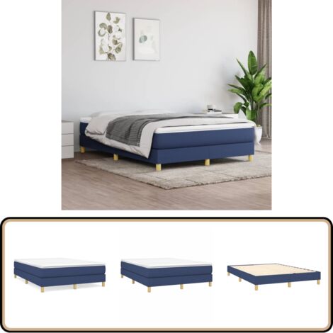 Bettgestell ohne Matratze Blau 140x200 cm Stoff - Bettes - Doppelbett - Blau - Lattenrost - Holzrahmen