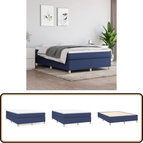 Bettgestell ohne Matratze Blau 140x200 cm Stoff - Bettes Gestell - Doppelbett - Blau - Holzrahmen - Lattenrost