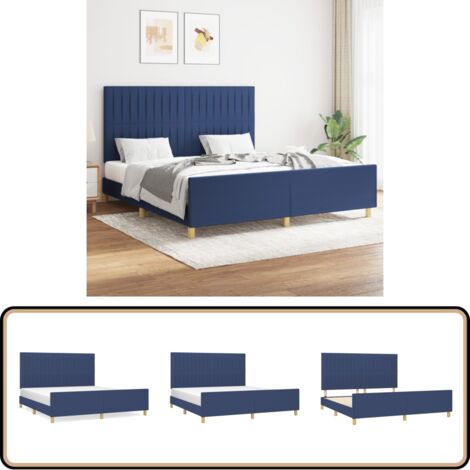 Bettgestell ohne Matratze Blau 160x200 cm Stoff - Bettes Gestell - Holzbettfundament - Lattenrost - Doppelbett - Blau