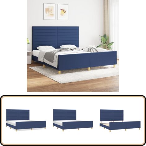 Bettgestell ohne Matratze Blau 180x200 cm Stoff - Bettes Gestell - Doppelbett - Blau - Holzrahmen - Lattenrost
