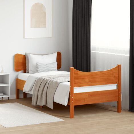 Bettgestell ohne Matratze, braun gewachst, 100x200 cm, aus massivem Kiefernholz