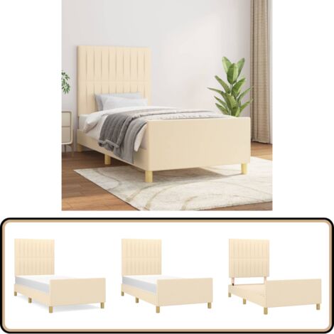 Bettgestell ohne Matratze Creme 100x200 cm Stoff - Bettgestell - Holzbettfundament - Lattenrost - Doppelbett - Cremefarbenes Bett