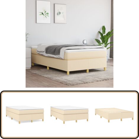 Bettgestell ohne Matratze Creme 120x200 cm Stoff - Bettesrahmen - Doppelbett - Cremefarbenes Bett - Lattenrost - Holzbettfundament