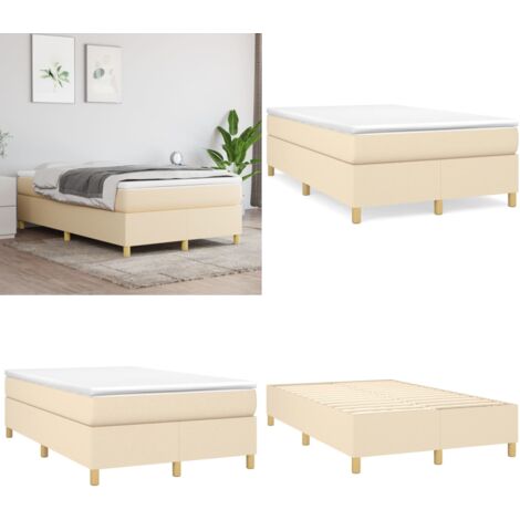 Bettgestell ohne Matratze Creme 120x200 cm Stoff - Bettesrahmen - Doppelbett - Cremefarbenes Bett - Lattenrost - Holzbettfundament - Home & Living