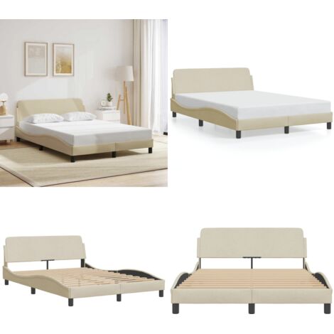 Bettgestell ohne Matratze Creme 120x200 cm Stoff - Bettestel - Holzrahmen - Lattenrost - Doppelbett - Cremefarbenes Bett - Home & Living
