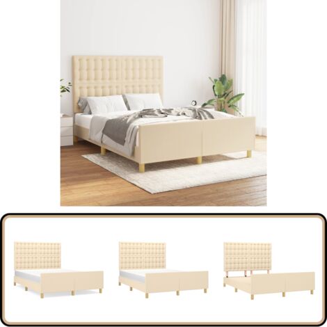 Bettgestell ohne Matratze Creme 140x200 cm Stoff - Bettes Gestell - Holzbettfundament - Lattenrost - Boxspringbett - Doppelbett