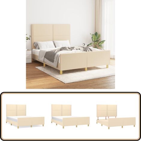 Bettgestell ohne Matratze Creme 140x200 cm Stoff - Bettgestell - Holzrahmen - Lattenrost - Kopfteil - Cremefarbenes Bett
