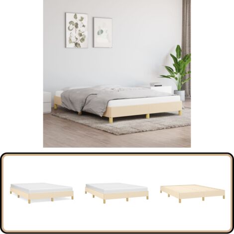 Bettgestell ohne Matratze Creme 140x200 cm Stoff - Bettrahmen - Doppelbett - Cremefarbenes Bett - Lattenrost - Holzrahmen