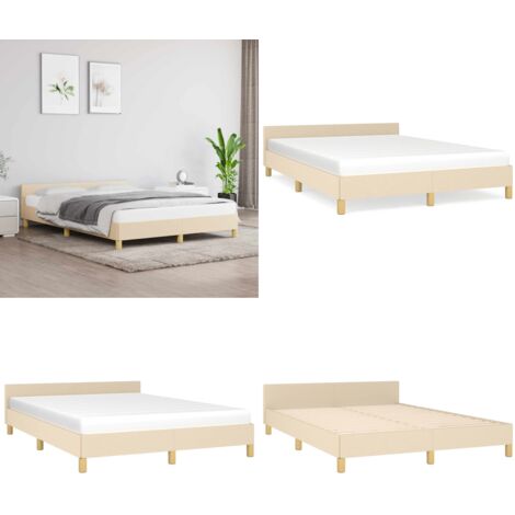 Bettgestell ohne Matratze Creme 140x200 cm Stoff - Bettstellengestell - Doppelbett - Lattenrost - Kopfteil - Cremefarbenes Bett - Home & Living
