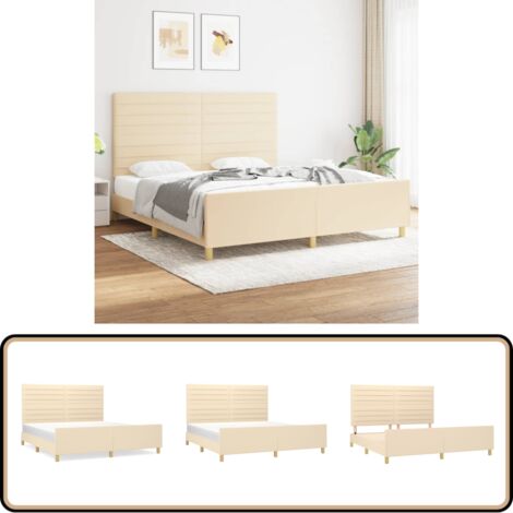 Bettgestell ohne Matratze Creme 180x200 cm Stoff - Bettgestell - Doppelbett - Lattenrost - Holzrahmen - Cremefarbenes Bett