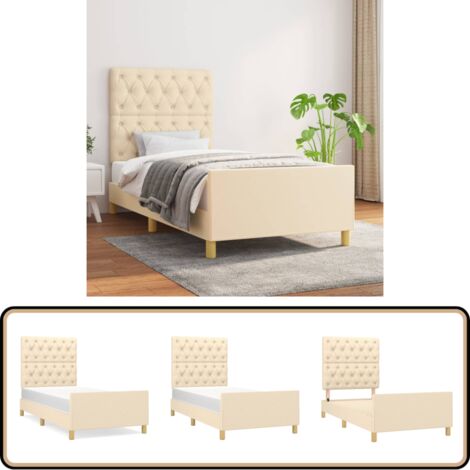 Bettgestell ohne Matratze Creme 80x200 cm Stoff - Bettes Gestell - Holzbetten - Lattenrost - Doppelbett - Creme Farbe