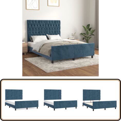 Bettgestell ohne Matratze Dunkelblau 140x200 cm Samt - Samtbettwäsche - Bettestel Mit Kopfstütze - Doppelbett - Boxspringbett - Hochbett