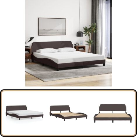 Bettgestell ohne Matratze Dunkelbraun 160x200 cm Stoff - Bettestel - Holzrahmen - Doppelbett - Lattenrost - Kopfendeckung