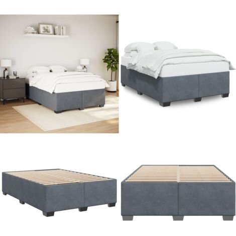 Bettgestell ohne Matratze Dunkelgrau 140x200 cm Samt - Samtbett - Doppelbett - Boxspringbetten - Betten Gestell - Dunkles Bett - Home & Living