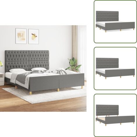 Bettgestell ohne Matratze Dunkelgrau 180x200 cm Stoff - Bettes Gestell - Doppelbett - Holzbetten - Lattenrost - Kopfendeckeln