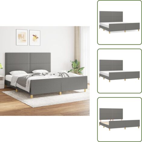 Bettgestell ohne Matratze Dunkelgrau 180x200 cm Stoff - Bettstellengestell - Doppelbett - Lattenrost - Kopfendeckung - Massivholzbette