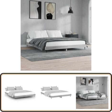 Bettgestell ohne Matratze Grau Sonoma 160x200 cm Holzwerkstoff - Holzbettfundament - Doppelbett - Bettgestell Grau - Lattenrost - Boxspring Alternative