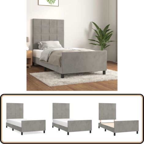Bettgestell ohne Matratze Hellgrau 100x200 cm Samt - Samtbett - Bettestel Mit Kopfstütze - Doppelbett - Boxspringbetten - Himmelbett