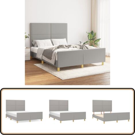 Bettgestell ohne Matratze Hellgrau 140x200 cm Stoff - Bettgestell - Doppelbett - Lattenrost - Holzrahmen - Kopfteil