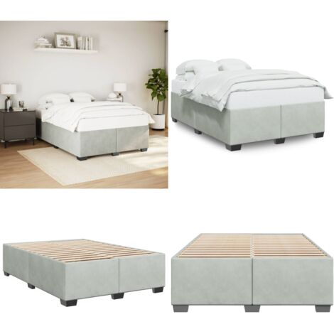 Bettgestell ohne Matratze Hellgrau 160x200 cm Samt - Samtbett - Doppelbett - Boxspringbettfuß - Massivholzbette - Schlafzimmermöbel - Home & Living