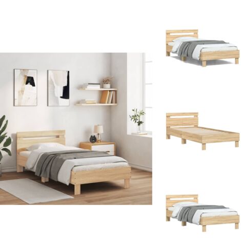Bettgestell ohne Matratze mit Kopfteil Sonoma-Eiche 100x200 cm - Holzbettfassungen - Doppelbett - Bettkopfteil - Sonoma Eichenfarben - Massivholzbette
