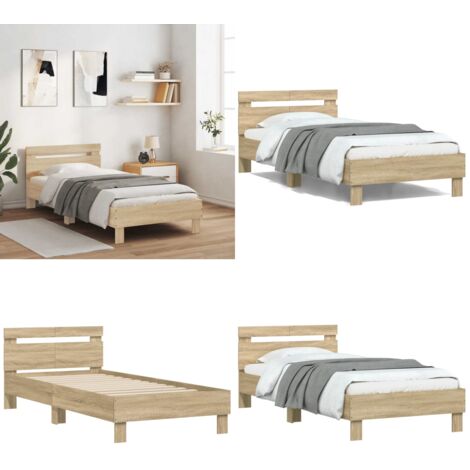 Bettgestell ohne Matratze mit Kopfteil Sonoma-Eiche 100x200 cm - Holzbettfassungen - Doppelbett - Bettkopfteil - Sonoma Eichenfarben - Massivholzbette - Home & Living