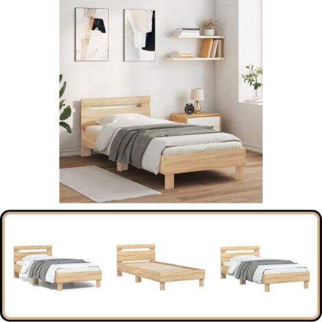 Bettgestell ohne Matratze mit Kopfteil Sonoma-Eiche 90x190 cm - Holzbettfassungen - Bettkopfteil - Lattenrost - Doppelbett - Eiche Möbel