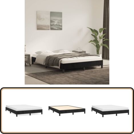 Bettgestell ohne Matratze Schwarz 140x200 cm Samt - Samtbettwäsche - Doppelbett - Boxspringbett - Lattenrost - Schlafzimmer Dekoration